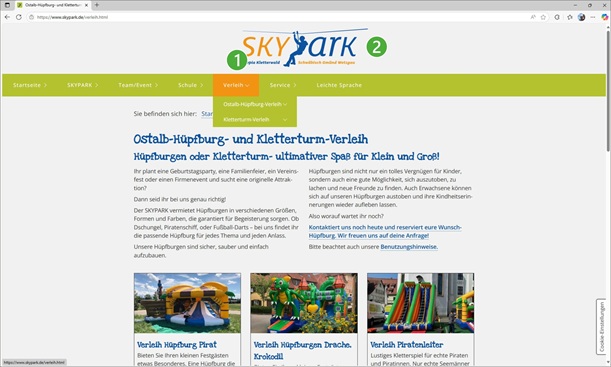 Erklärung zu den einzelnen Rubriken der Hauptnavigationszeile, hier Rubrik Verleih, die Ziffern erklären, wie was genutzt werden kann